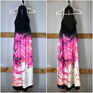 IRIS SETLAKWE Silk Blend Halter Black Pink Abstract Floral Maxi Dress Sz 4